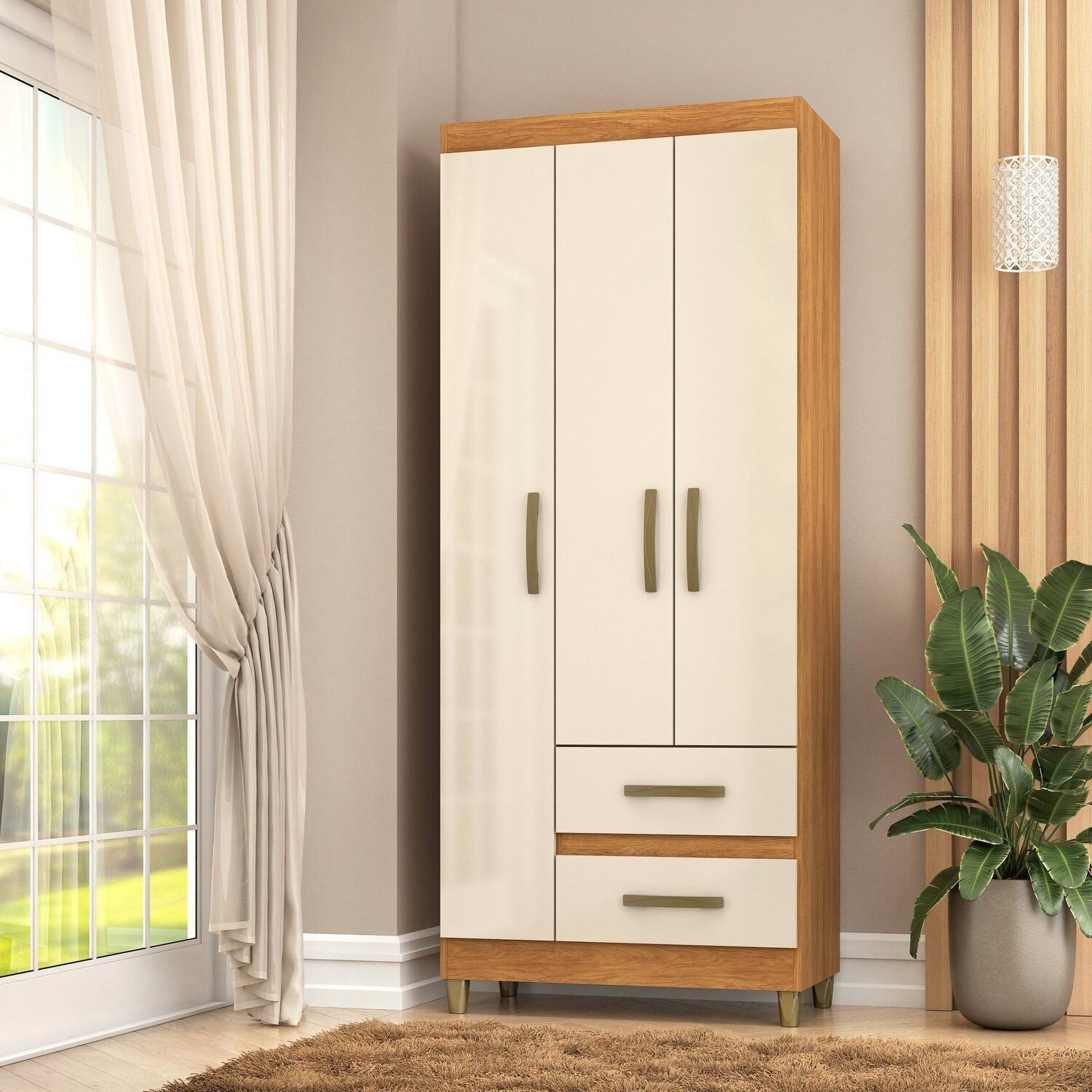 Guarda-Roupa Porto 3 Portas 2 Gavetas 75x180x40cm | MadeiraMadeira