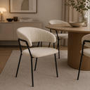 Ver imagem 1 de Cadeira Sala de Jantar Mara com Braços Estofada Base em Aço Bege/Bouclé Off White
