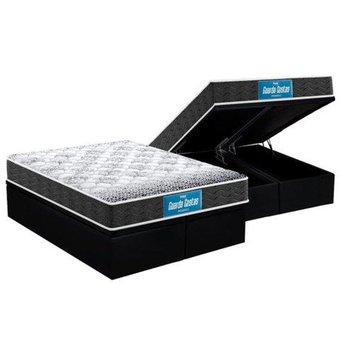 Cama Box Baú King: Colchão D28 - Ep Guarda Costas Double + Base Crc Suede Black(193x203)