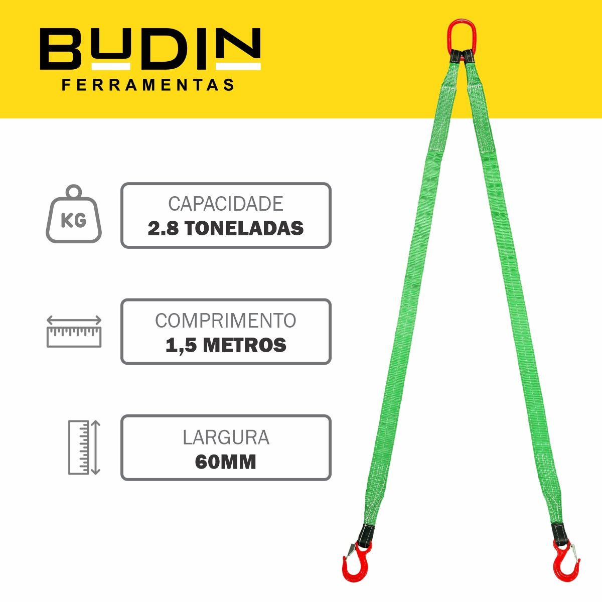 Cinta Elevação de Carga 2 Pernas Leg 2.8 Ton X 1,5 Mts de Comprimento 60mm Largura Fator Seg: 4:1 no - 3