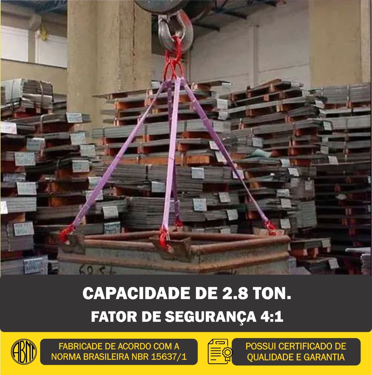 Cinta Elevação de Carga 2 Pernas Leg 2.8 Ton X 1,5 Mts de Comprimento 60mm Largura Fator Seg: 4:1 no - 5