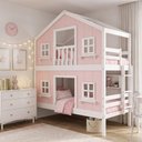Ver imagem 2 de Beliche Casinha Dos Sonhos com Fechamento Inferior em Madeira Maciça Rosa/Branco Housin