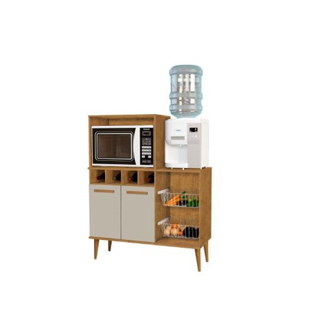 Fruteira Balcão Nu Estilo Retrô com Espaço para Forno Cor Ipê / Off White