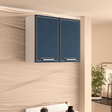 Armário Aéreo 2 Portas 80cm x 66cm x 30,5cm Azul/Branco