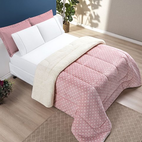 Edredom Coberdrom Mimoso King Dupla Sherpa Toque Lã Carneiro - Rosa Casa Show Enxovais