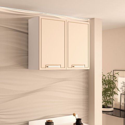 Armário Aéreo 2 Portas 80cm x 66cm x 30,5cm Bege/Branco/Creme