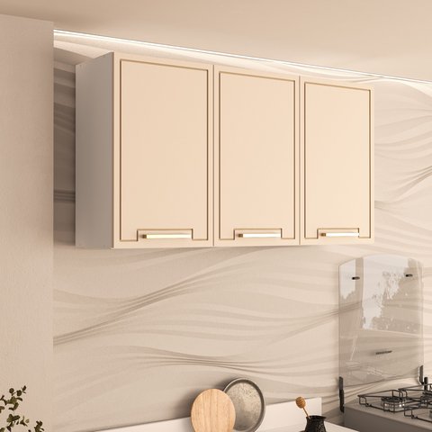 Armário Aéreo 3 Portas 120cm x 66cm x 30,5cm Bege/Branco/Creme