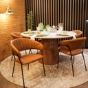 Ver imagem 3 de Cadeira Sala de Jantar Mara com Braços Estofada Base em Aço