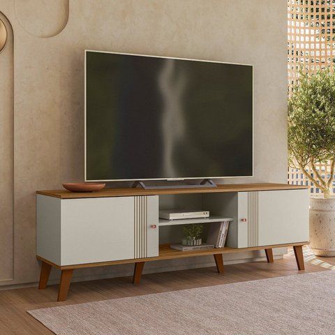 Rack para TV até 65 Polegadas MDF 160cm 2 Portas Denver Branco