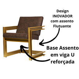 Poltrona Cadeira Detroit Couríssimo Facto Telha Estrutura Dourado - 4