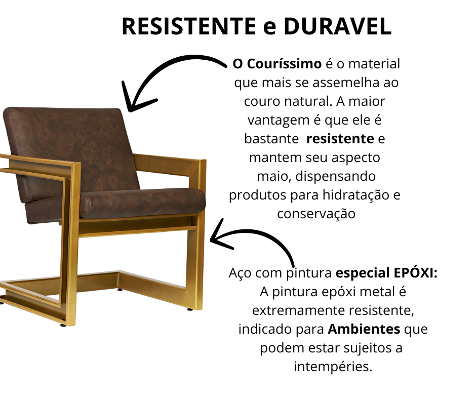 Poltrona Cadeira Detroit Couríssimo Facto Telha Estrutura Dourado - 3