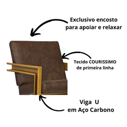 Poltrona Cadeira Detroit Couríssimo Facto Telha Estrutura Dourado - 2