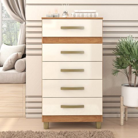 Cômoda Malta 5 Gavetas 99CMX54CMX40CM Bege/Cinamomo/Off White
