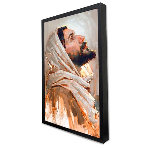 Quadro Decorativo Jesus Cristo Luz Divina em Moldura Caixa Tacolado Moldura Caixa Alta 4,5cm Preta C