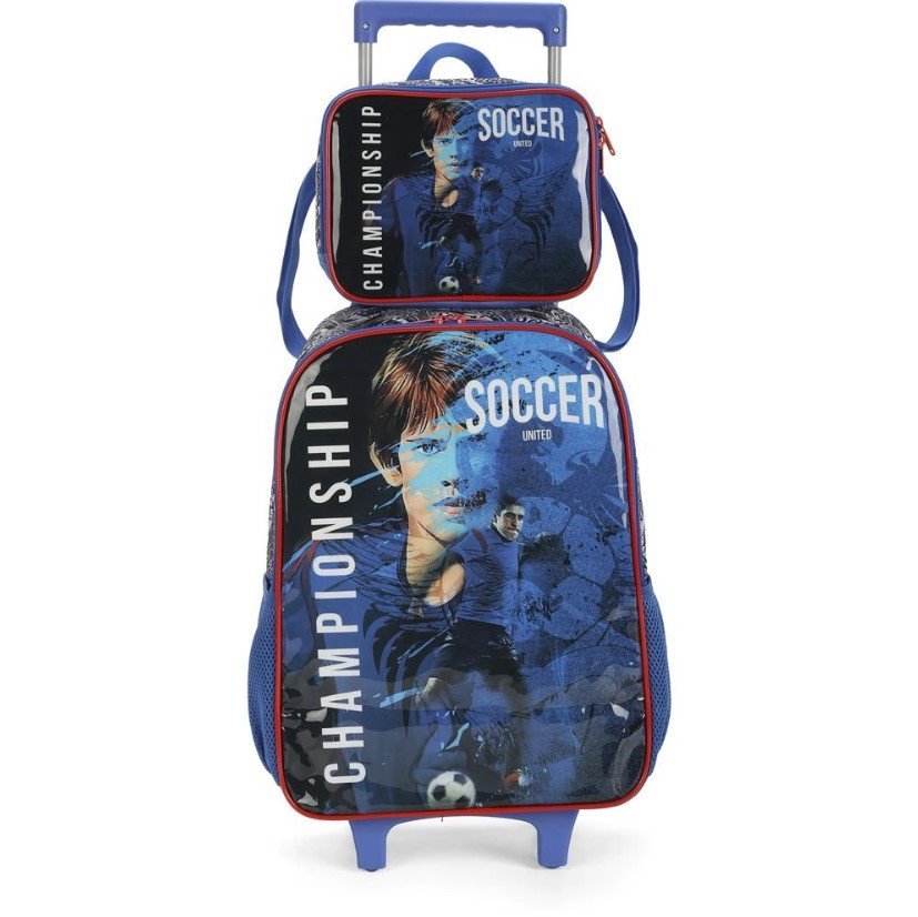 Kit Mochila de Rodinhas Lancheira Luxcel Futebol Azul Ic39062ft ...
