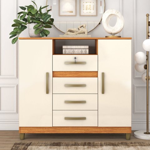 Cômoda Angra 2 Portas 4 Gavetas 99x109x40 cm Bege/Cinamomo/Off White