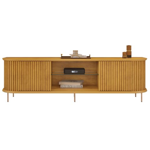 Rack para Sala Bancada de Tv 75 Pol 218cm Ripado World D04 Cedro - Mpozenato