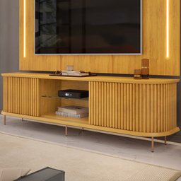 Rack para Sala Bancada de Tv 75 Pol 218cm Ripado World D04 Cedro - Mpozenato - 2