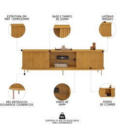 Rack para Sala Bancada de Tv 75 Pol 218cm Ripado World D04 Cedro - Mpozenato - 3