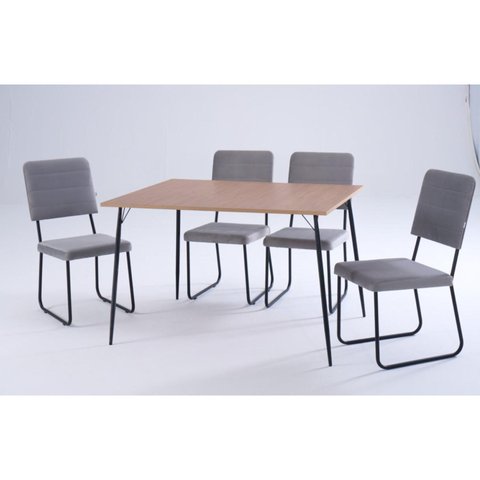 Conjunto Mesa de Jantar Barcelona Tampo Retangular e Quatro Cadeiras Barcelona Cinza/Preto/Freijó