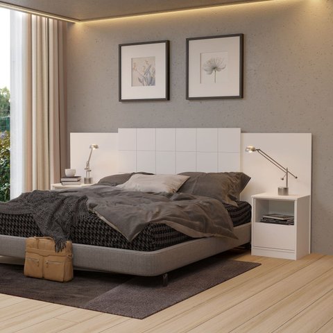 Cabeceira para Cama de Casal Extensível 100% MDF Glamour Branco
