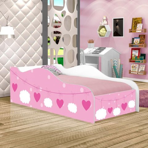 Cama Infantil com Colchão Nuvens Meninas 100% Mdf para Quarto Infantil