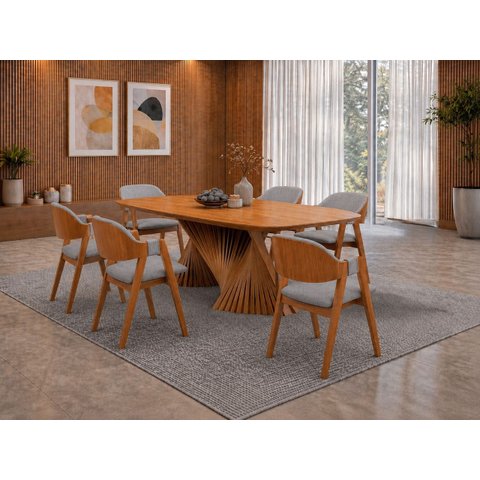 Sala de Jantar Maciça 6 Cadeiras 1,80x90 Dunnas Sala Nobre