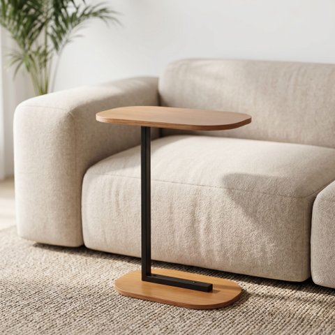 Mesa Elo Lateral Encaixe Sofá e Cama Mdf e Aço Design Moderno Resistente - Freijó/pé Preto