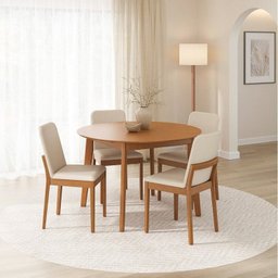Kit Mesa de Jantar Extensível Redonda Tarsila e 4 Cadeiras Pequi Cabecasa Madeiramadeira - 1