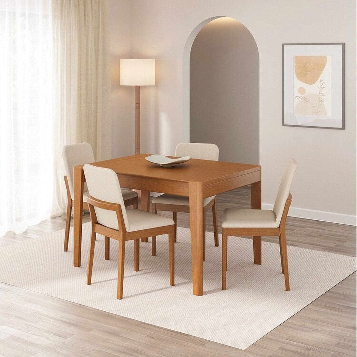Kit Mesa de Jantar Extensível Retangular Tarsila e 4 Cadeiras Pequi Cabecasa Madeiramadeira