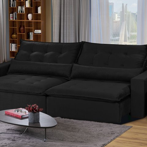 Sofá Modular Bahia 4 Lugares 230 cm com Molas Retrátil e Reclinável Yescasa Preto
