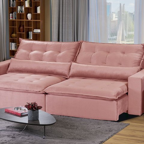 Sofá Modular Bahia 4 Lugares 230 cm com Molas Retrátil e Reclinável Yescasa Rosa Rose