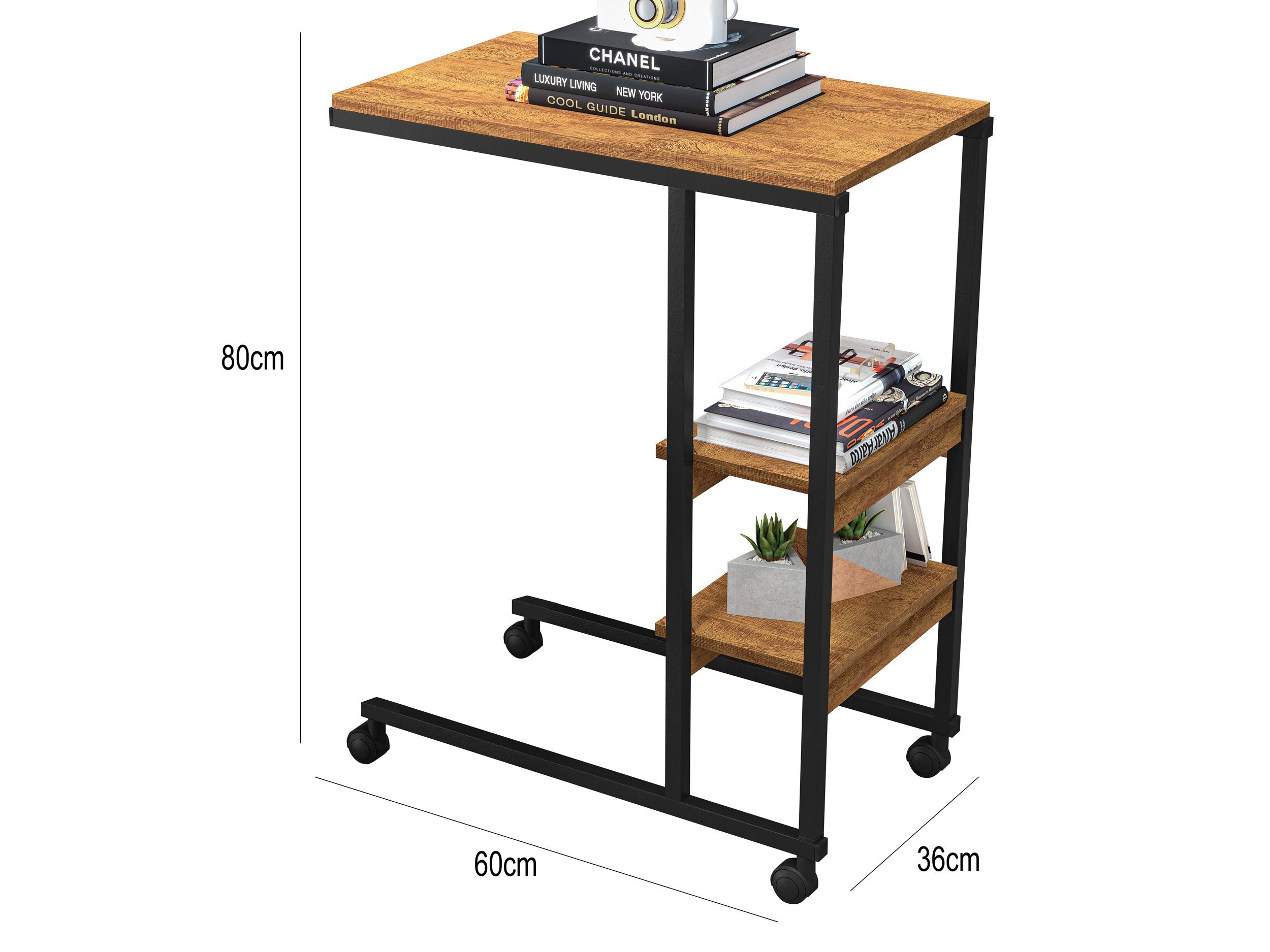 Mesa Auxiliar para Sofá Cama com Rodízios e Prateleiras Fit - 2