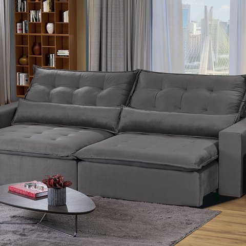 Sofá Modular Bahia 5 Lugares 250cm com Molas Retrátil e Reclinável Yescasa Cinza