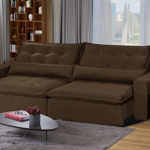 Sofá Modular Bahia 5 Lugares 250cm com Molas Retrátil e Reclinável Yescasa Marrom