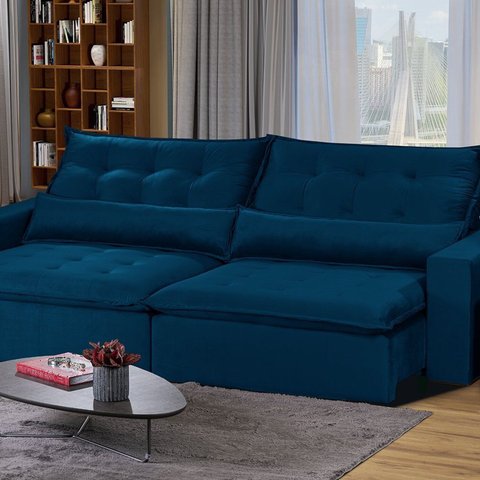 Sofá Modular Bahia 5 Lugares 250cm com Molas Retrátil e Reclinável Yescasa Azul