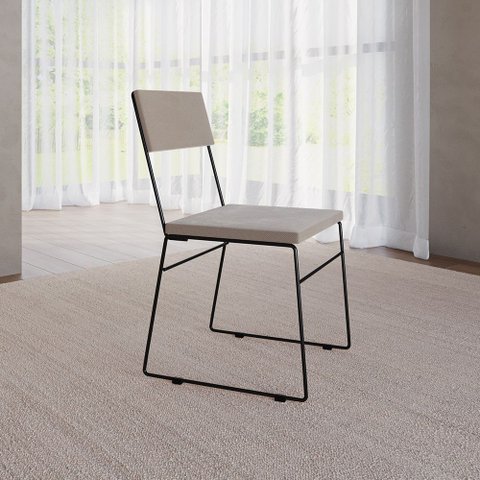 Cadeira de Jantar Estofada Málaga Veludo para Sala de Jantar Cozinha Mesa Conforto - Bege