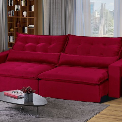 Sofá Modular Bahia 5 Lugares 250cm com Molas Retrátil e Reclinável Yescasa Vermelho