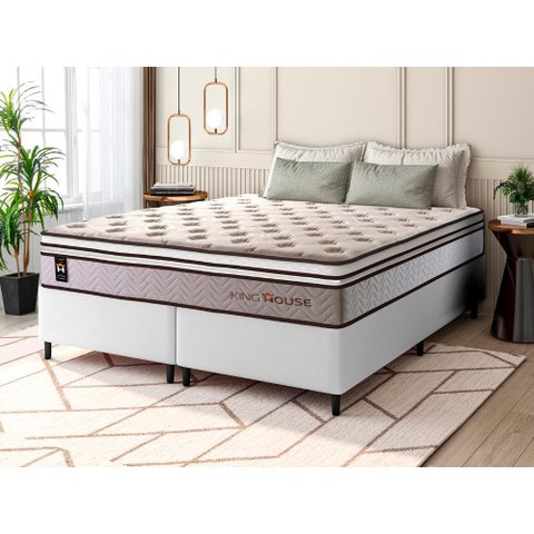 Conjunto Cama Box Queen c/ Molas Ensacadas Liverpool Branco 158x198x73