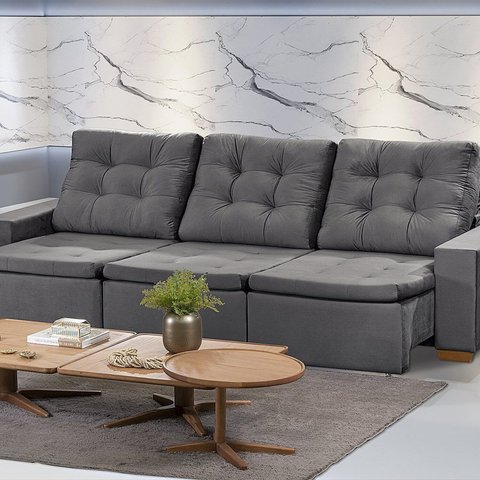 Sofá Manaus Modular 6 Lugares 305cm Retrátil e Reclinável Yescasa Cinza