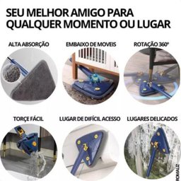 Mop Limpeza 360 Triangular Giratório Ajustável, Lava e Seca, - 5