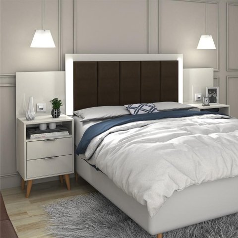 Cabeceira Extensível Th Shop King Fixação no Box MDF-MDP Off White Vitamov