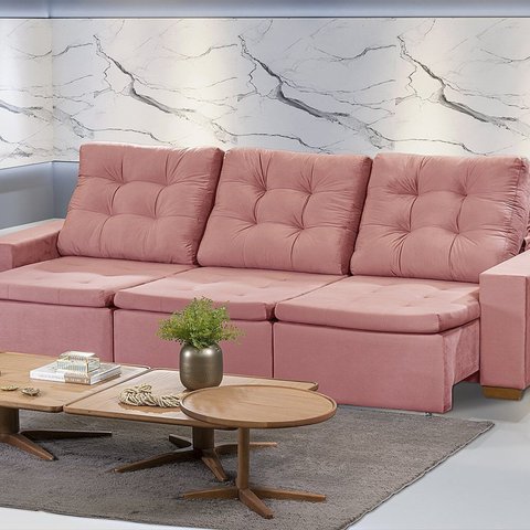 Sofá Manaus Modular 6 Lugares 305cm Retrátil e Reclinável Yescasa Rosa Rose