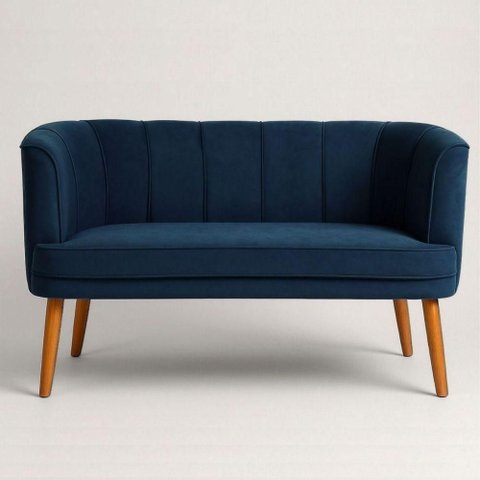 Sofá Italia 2 Lugares 125cm Azul Veludo Estrutura Madeira 150kg