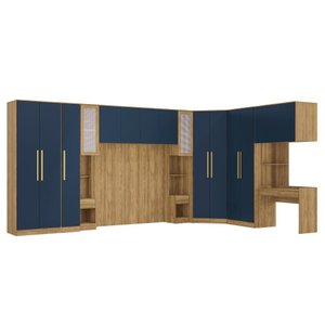 Quarto Modular Kappesberg Adapt Nogueira/azul Profundo 12 Peças 470cm X 290cm