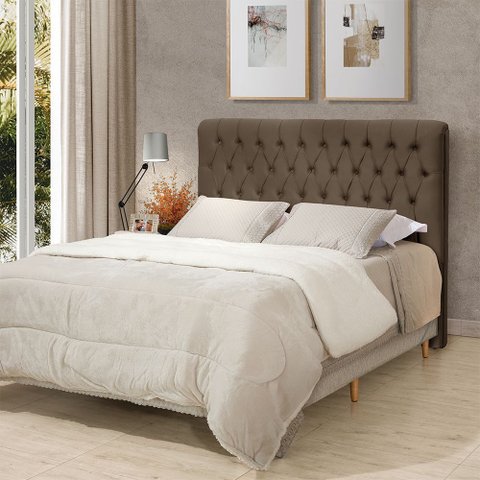 Cabeceira Cama King Estofada 1,93 - Inca Veludo Marrom