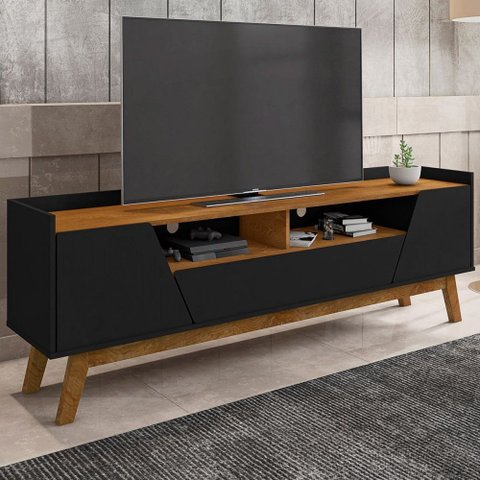 Rack para Tv até 70 Polegadas Evans 2 Portas 1 Gaveta Preto Fosco/nature - Pnr Móveis