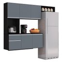 Ver imagem 1 de Cozinha Suspensa Mel 180cm com Balcão Preto/cinza Platinum e Tampo Mdp - Poquema