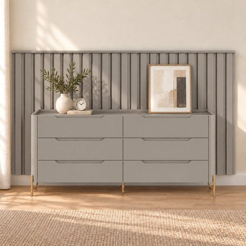 Kit Smart com Cômoda Bend Principal Incolar Grigio Metal Dourado