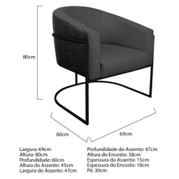 Kit 02 Poltronas Luiza Base de Ferro Preto Factor Preto e Linho - ADJ Decor POLTRONA KIT 2 , KIT 2 P - 3